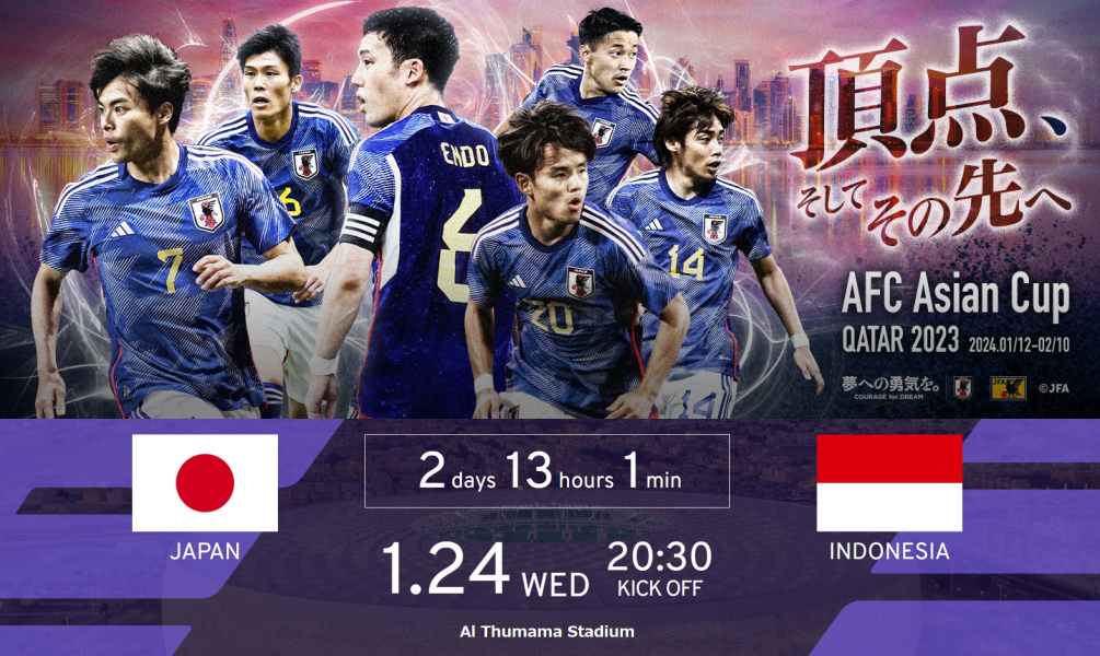 AFC アジアカップ カタール 2023 2024/01/24 日本（FIFAランキング17位） vs インドネシア戦（FIFAランキング146位）